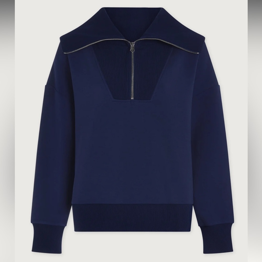 Varley Catherine Half Zip L Navy DoubleSoft Sweatshirt NWT Relaxed Athleisure